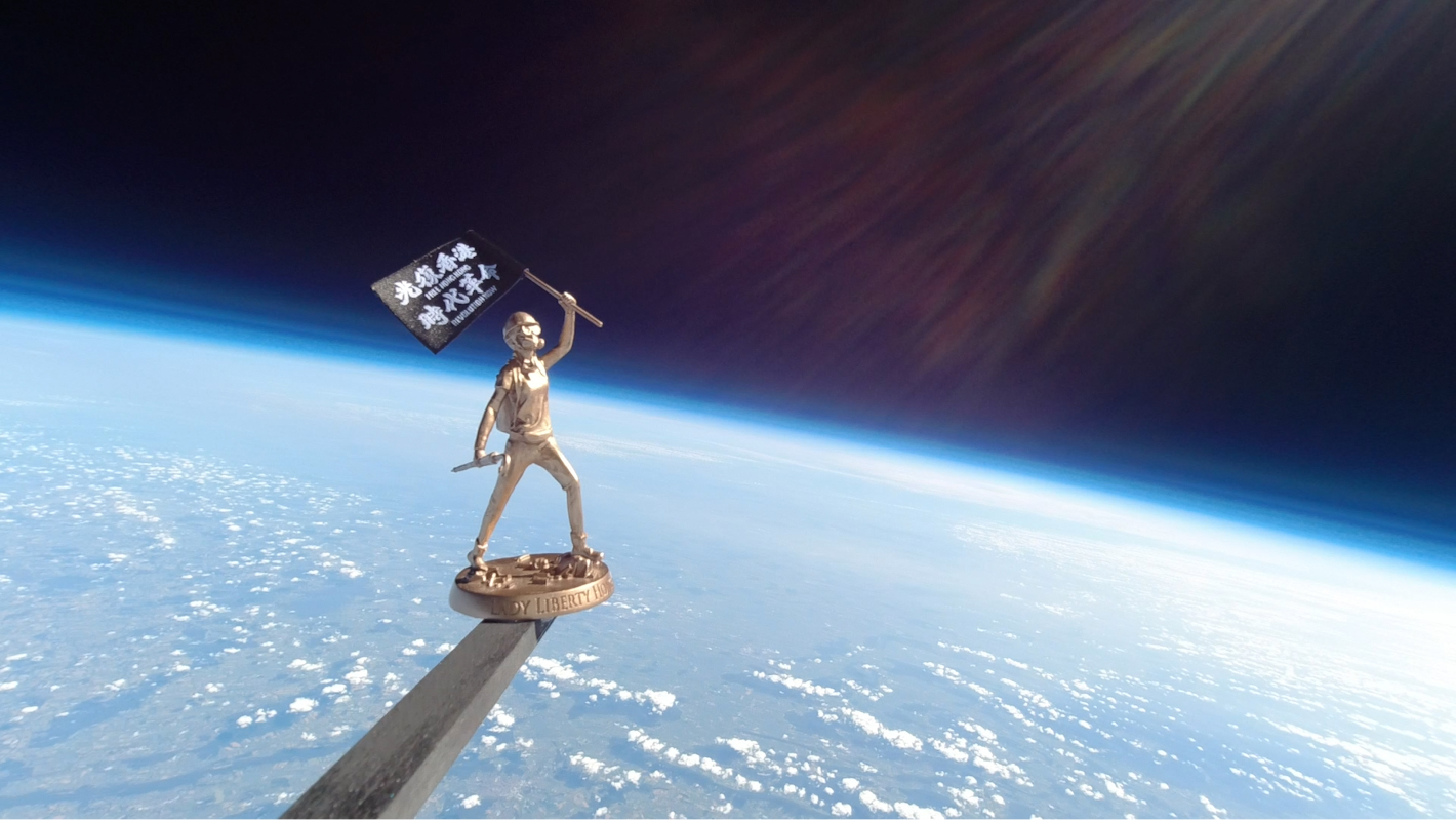 In a secret stunt, a Lady Liberty Statue is launched into space.